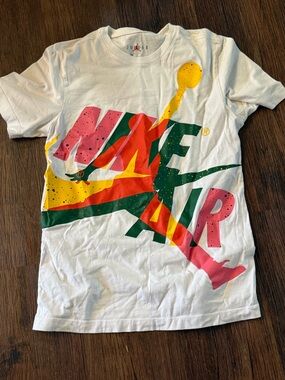 Jordan men’s small s White Tee with Multicolor Nike Air Graphic